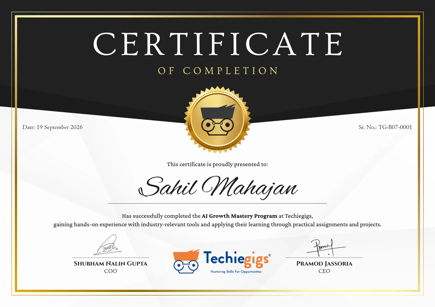 AI Growth Mastery Program certificate of completion