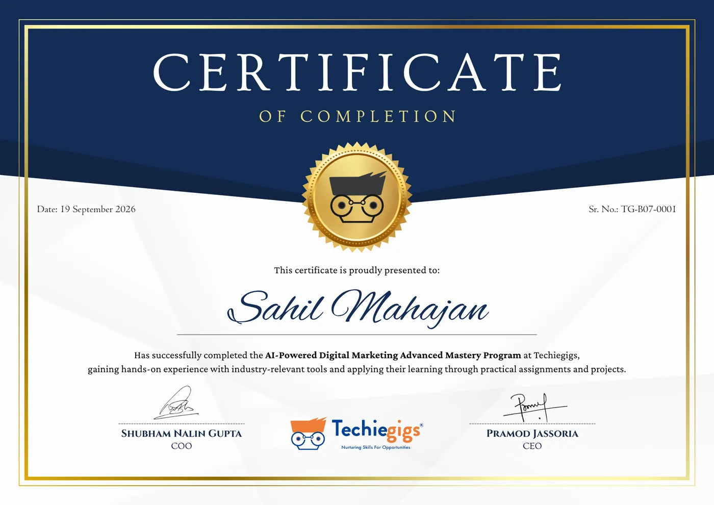 AI-Powered Digital Marketing Advanced Mastery Program certificate of completion