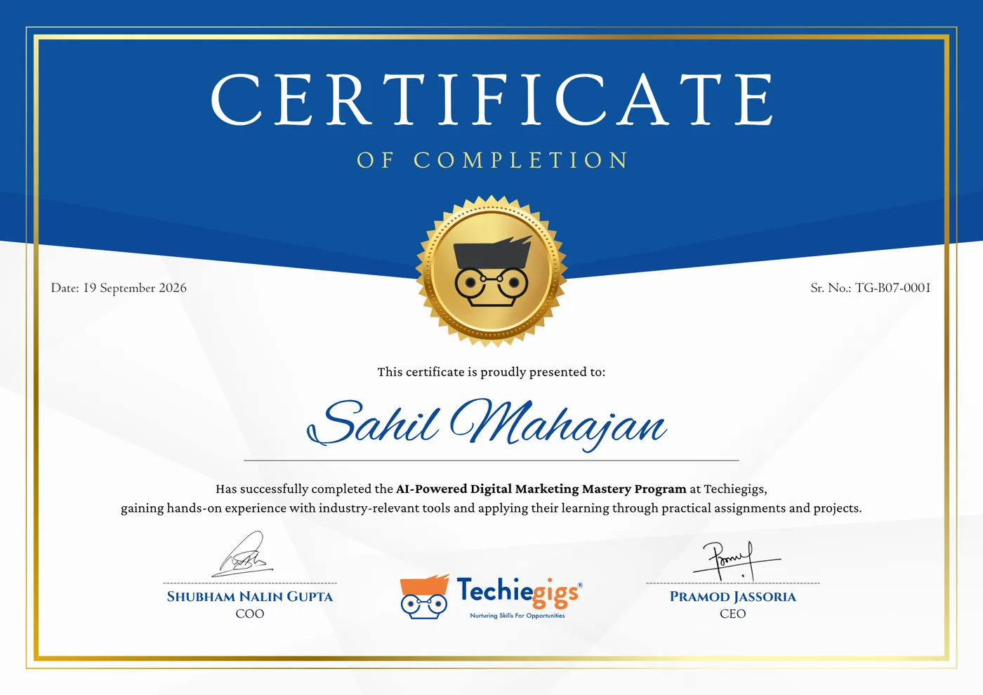 AI-Powered Digital Marketing Mastery Program certificate of completion