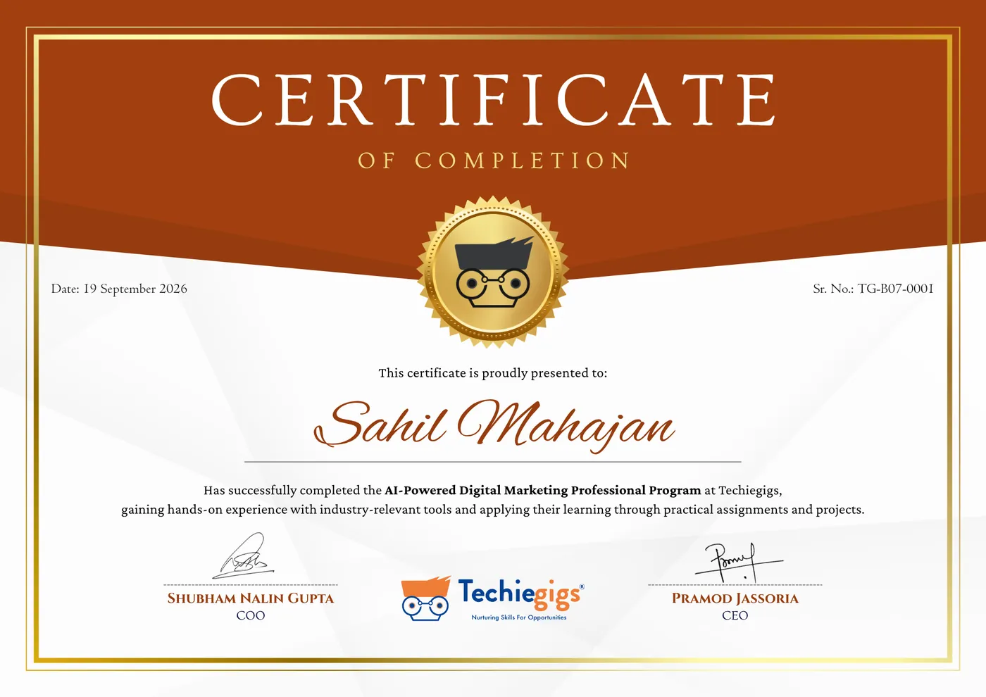AI-Powered Digital Marketing Professional Program certificate of completion