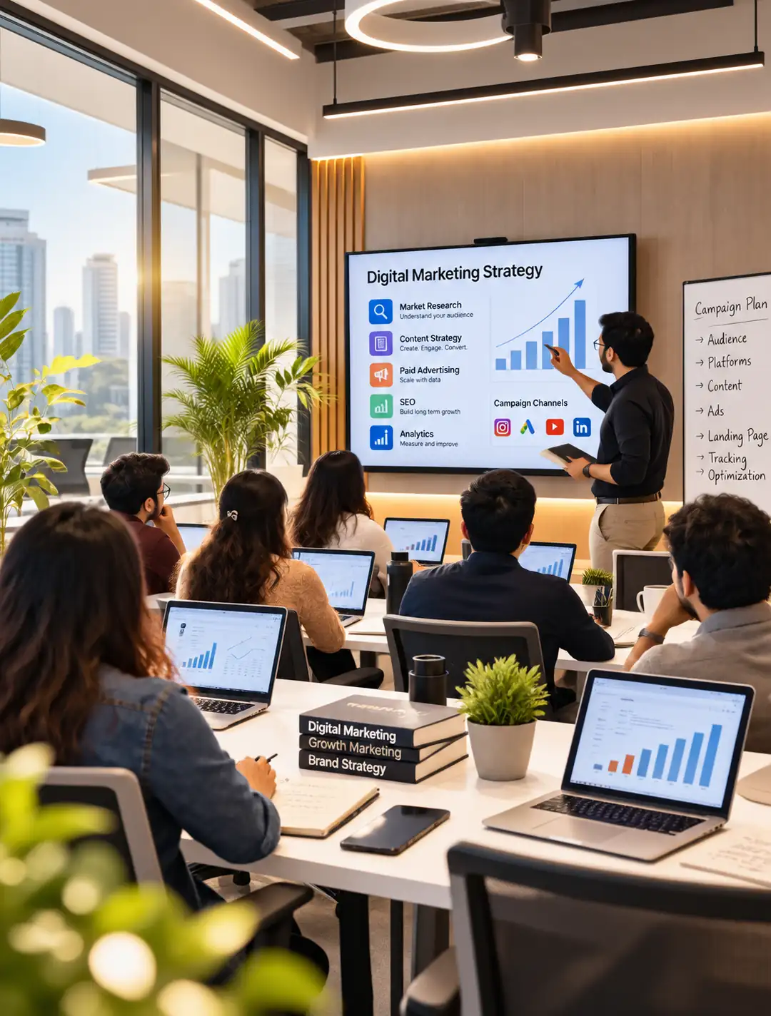 A trainer teaching a digital marketing strategy class